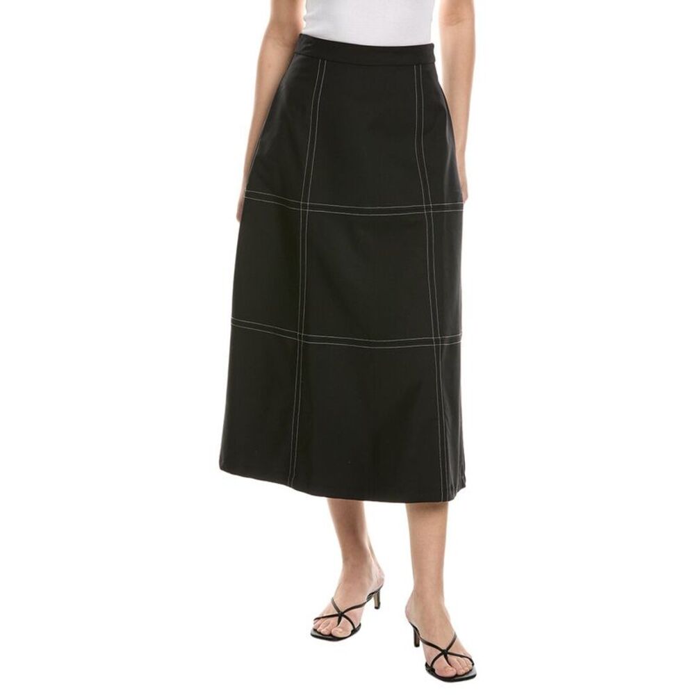 Weworewhat Womens A-Line Contrast Stitch Skirt, Black